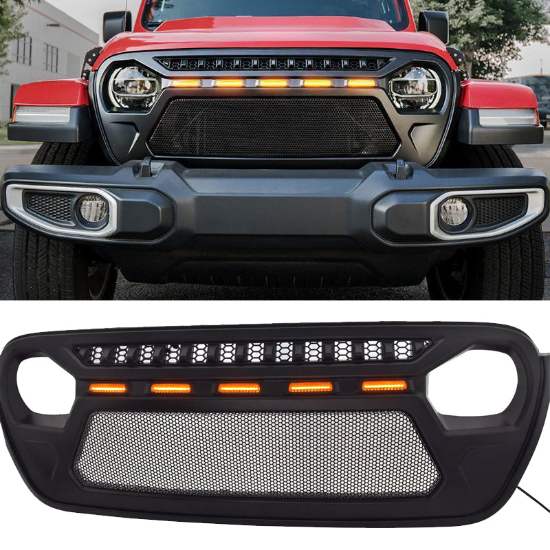 Wrangler/Gladiator Ninja Style Grille w/Steel Mesh & Amber LEDs - 4th GEN, 2018-2022